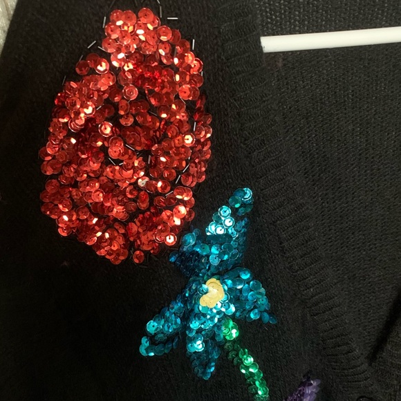 Vintage Work in Progress Large Cardigan Floral Sequin  silk angora wool blend - Picture 6 of 7